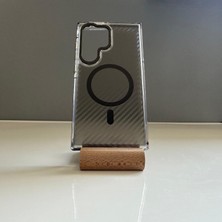 Luxury Aksesuar Samsung Galaxy S24 Ultra Premium Karbon Yüzey Magsafe Wireless Şarj Özellikli Kılıf