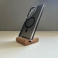 Luxury Aksesuar Samsung Galaxy S24 Ultra Premium Karbon Yüzey Magsafe Wireless Şarj Özellikli Kılıf