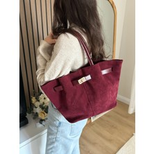 Elfco Kadın Bordo Süet Deri El ve Kol Çantası