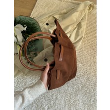 Elfco Kadın Taba Süet Deri El ve Omuz Çantası