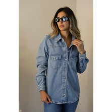 Derya Butik Oversize Blue Kar Yıkama Gömlek