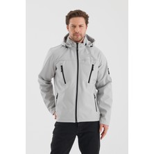 Alinda Çıkartılabilen Fermuarlı Kapüşon Içi Polarlı Su Geçirmez Softshell Erkek Mont Taş