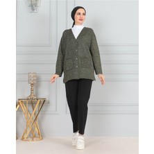 Kadın Anne Kısa Ince Düğmeli Cepli Penye Hırka Anneler Günü