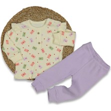 by BebekOdam Kız Bebek Ekru Lila Renkli Kalpli Zarf Baskılı 2'li Takım - 1014985