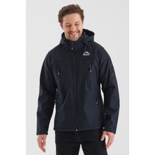 Çıkartılabilen Fermuarlı Kapüşon Içi Polarlı Su Geçirmez Softshell Erkek Mont Lacivert