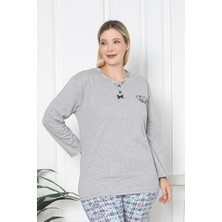 X-Dreamy Büyük Beden Pamuklu Desenli Uzun Kollu Pijama Takımı