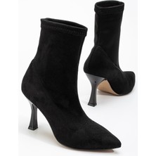 Ellolita Luxury Shoes VRT-023 Siyah Süet Yüksek Ince Topuklu Streç Kadın Bot
