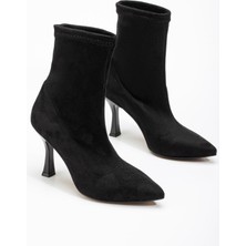 Ellolita Luxury Shoes VRT-023 Siyah Süet Yüksek Ince Topuklu Streç Kadın Bot