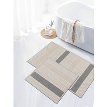 My Evilla Naturel Pamuklu Kilim Yıkanabilir Banyo Paspası Seti 2'li Klozet Takımı 60 x 100-50 x 60 cm  7021 Bej