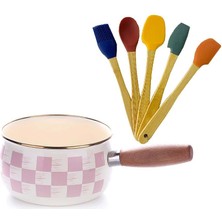 Damalı Emaye Sos Tavası 14 cm ve Silikon Spatula Set