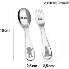Emze Çocuk Paslanmaz Çelik Çatal Kaşık Seti  Astronot Desenli