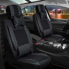 AG Store Nissan Navara Yeni Uyumlu Yarı Deri Oto Koltuk Kılıfı Ön/Arka Set Prime Model Siyah-Beyaz