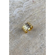 Bonnjerra Jewellery Özel Tasarım Altın Kaplama Desenli Ayarlanabilir Kalın Serçe Parmak Yüzüğü