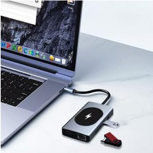 Type-C To Kablosuz Şarj Hdmı VGA RJ45 Sd Tf Card USB 3.0 Aux 9 In 1 Port Görüntü Aktarıcı Adaptör