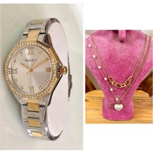 Ferrucci Modern Kasa Şık Çelik Kadın Kol SAAT+%100 Çelik Kolye Hediye Set