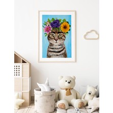 Hayat Dekor Frida Kahlo Esintili Çiçek Taçlı Kedi Poster-Çerçeveli TABLO-CT-1-052