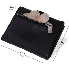 Trusador Verona Siyah Fermuarlı Unisex Hakiki Deri Rfid Korumalı Minimalist Bozuk Paralık Cepli Erkek Kadın Mini Cüzdan Hediye