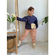 Sacro Kids Çanta Detaylı Eşofman-Sweatshirt 3 Iplik Şardonlu Kışlık Erkek Çocuk Takım