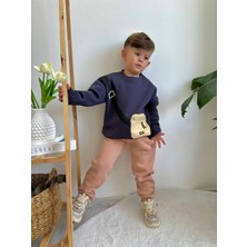 Sacro Kids Çanta Detaylı Eşofman-Sweatshirt 3 Iplik Şardonlu Kışlık Erkek Çocuk Takım