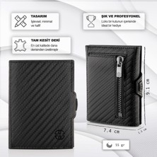 Trusador Verona Carbon Fermuarlı Unisex Hakiki Deri Rfid Korumalı Minimalist Bozuk Paralık Cepli Erkek Kadın Mini Cüzdan Hediyelik Karbon