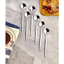 6'lı Lüx Yuvarlak Gümüş Çay Kaşığı - Kaşık 13 cm