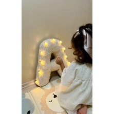 Peluş A Harf Yastık, Dekoratif Kırlent, Kuzu Teddy Kumaş, Büyük Boy , Tüm Harfler ,boncuk Elyaf Dolgu