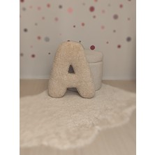 Peluş A Harf Yastık, Dekoratif Kırlent, Kuzu Teddy Kumaş, Büyük Boy , Tüm Harfler ,boncuk Elyaf Dolgu