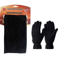 Thermoform Unisex Polar Eldiven-Atkı Seti Siyah Yumuşak ve Hafif Dağcılık İçin Konforlu Kullanım