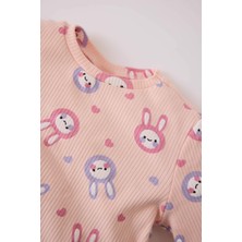 DeFacto Kız Bebek Pijama Takımı Fitilli Kaşkorse Bisiklet Yaka Tavşan Baskılı Uzun Kollu Üst Beli Lastikli Uzun Alt D7172A524WN