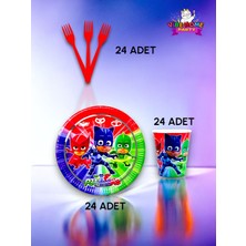 VibeHome 24 Kişilik Pijamask Temalı Süper Eko Seti - Doğum Günü Parti ve Eğlenceli Etkinlikler