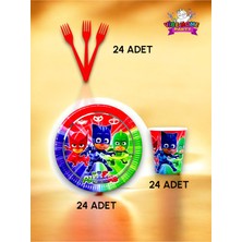 VibeHome 24 Kişilik Pijamask Temalı Süper Eko Seti - Doğum Günü Parti ve Eğlenceli Etkinlikler