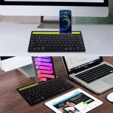 Acer Iconia Tab A10 10.1" Uyumlu Kablosuz Bluetooth Şarj Edilebilir Tablet Telefon Standlı Klavye - Yeşil