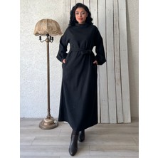 Küçüğüm Butik Uzun Siyah Salaş Kaşe Elbise