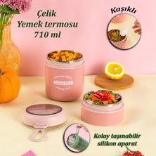 Porsima 66720 Yemek Termosu Çelik Yemek Termosu Lunch Box Taşınabilir Yemek Kabı Termos 710ML -Pembe