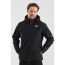 Alinda Çıkartılabilen Fermuarlı Kapüşon Içi Polarlı Su Geçirmez Softshell Erkek Mont Siyah