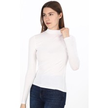 Penye Bizden Kadın Modal Dik Yaka Slim Fit Tişört-Beyaz