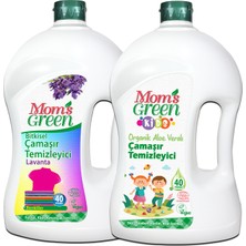 Mom's Green 2'li Set 1500 ml Çocuk Organik Çamaşır Temizleyici ve 1500 ml Bitkisel Çamaşır Temizleyici Lavanta (80 Yıkama)