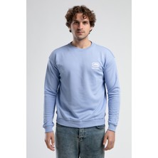 Eastsıde Mavi Bisiklet Yaka Nakışlı Loose Fit Erkek Sweatshirt