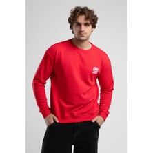 ECKO UNLTD Eastsıde Kırmızı Bisiklet Yaka Nakışlı Loose Fit Erkek Sweatshirt