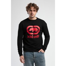 Lıberty Siyah Bisiklet Yaka Baskılı Loose Fit Erkek Sweatshirt