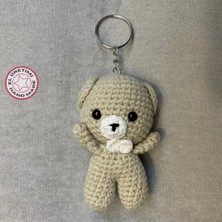 Uretti El Örgüsü Amigurumi Papyonlu Ayı Anahtarlık - Bej