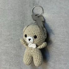 Uretti El Örgüsü Amigurumi Papyonlu Ayı Anahtarlık - Bej