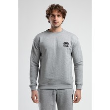 Eastsıde Gri Bisiklet Yaka Nakışlı Loose Fit Erkek Sweatshirt