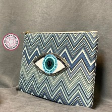 Uretti El Yapımı Mavi Göz Clutch Çanta - 21 x 29 cm