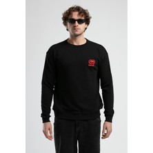 Eastsıde Siyah Bisiklet Yaka Nakışlı Loose Fit Erkek Sweatshirt