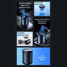 Coofbe Premium Car Ashtray LED Işıklı Alüminyum Taşınabilir Kapaklı Araba Küllük Kül Tablası Kokusuz