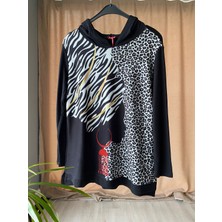 Silüet ve Leopar Desen Triko Sweatshirt