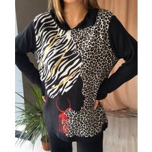 Silüet ve Leopar Desen Triko Sweatshirt