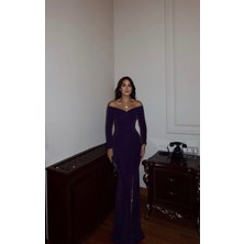 Sindi Moda Jade Kayık Yaka Simli Balık Abiye 583032