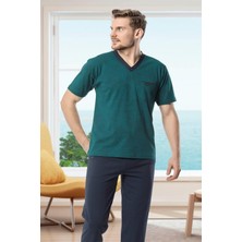 Kly Desenli V Yaka Pamuk Penye Pijama Takımı